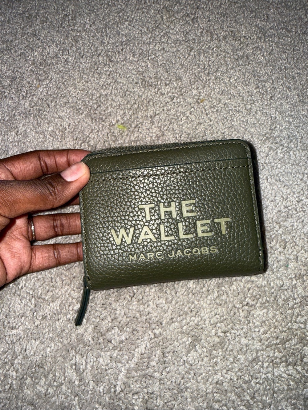 Marc Jacobs Olive Green Pebbled Leather Zip Card Wallet
